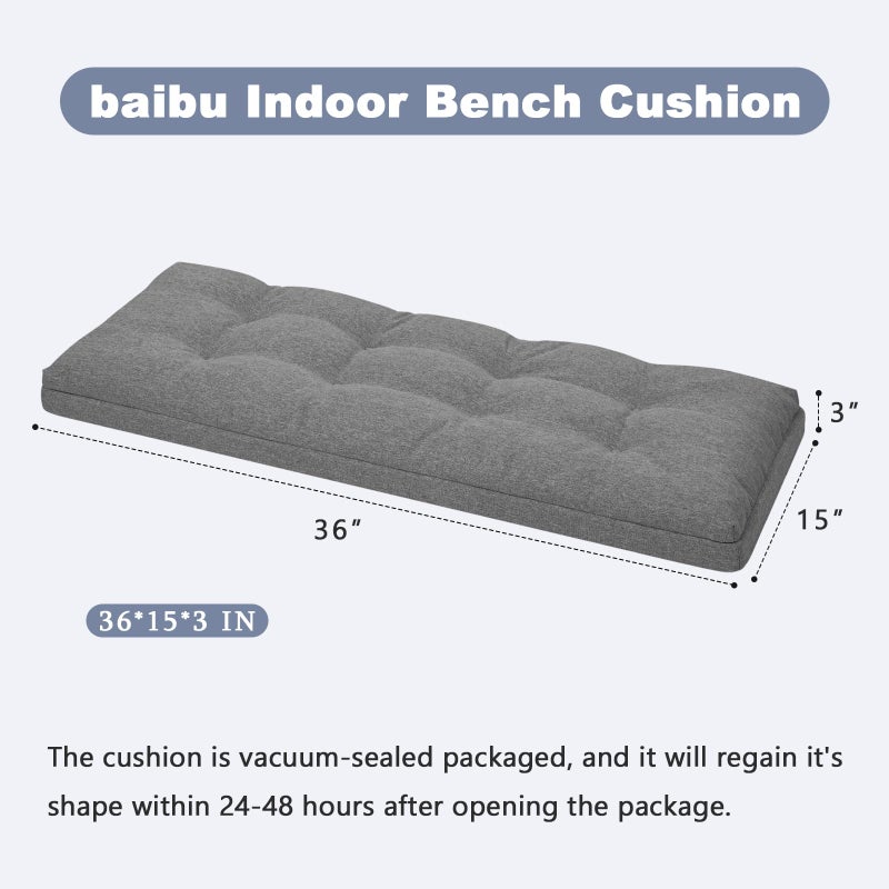 baibu 36 Inch Dual-Layer Patent Design Memory Foam Bench Cushion, Non-Slip Indoor Bench Cushion Standard Size Foam Pad with Machine Washable Cover (Dark Grey, 36x15x3in) - Image 2